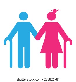 Silhouette of an old couple. 