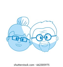 silhouette old couple face with hairstyle
