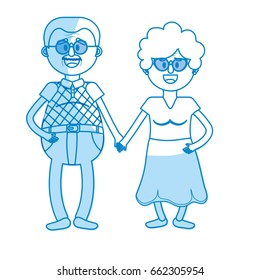 silhouette old couple with hairstyle and glasses