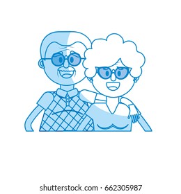 silhouette old couple with hairstyle and glasses