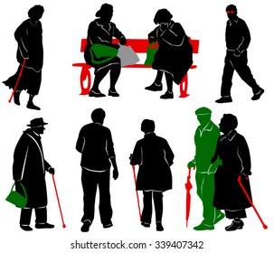 Silhouette of old and disabled people