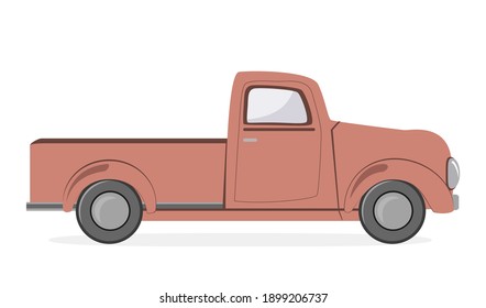 Silhouette old farmer retro pickup truck isolated on white background. Vintage transport car. Flat vector illustration.