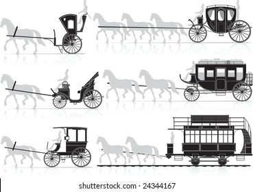 Silhouette of old horse-drawn carriages from the sled.