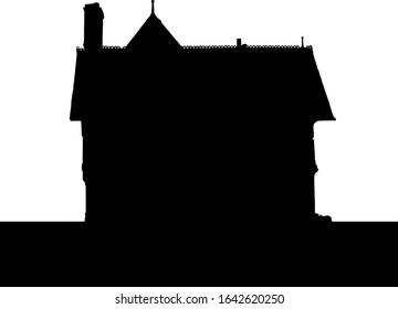 Silhouette of an old house with chimney. Vector illustration.