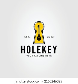 silhouette old key on keyhole logo vector illustration design