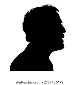 silhouette of an old man with a beard, profile view of a senior male head. Isolated.