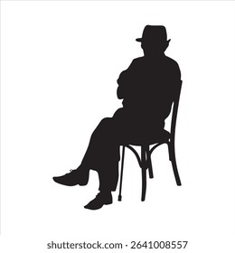 Silhouette of an old man with a cane sitting