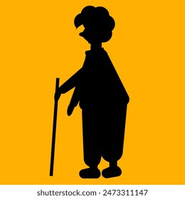 Silhouette of an old man holding a cane