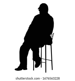 Silhouette of an old man sitting on a chair on white background, vector illustration