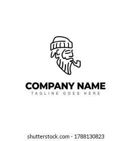 The silhouette of an old man smoking vector logo. 