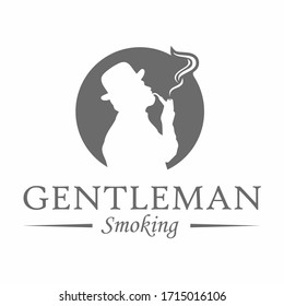 Silhouette of an old man with tobacco pipe on negative space, Classic man logo, Smoking pipe logo template, Gentleman smoking logotype, Vintage man smoking vector design