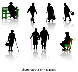 Silhouette Of Old People.