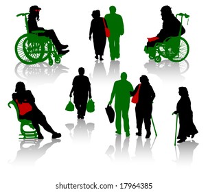 Silhouette of old people and disabled persons