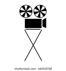Silhouette of an old projector. Vector illustration old movie camera. Icon movie camera.