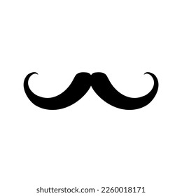 Silhouette old style mustache icon isolated on white background, black mustache shape for barber shop, single cartoon flat icon for apps and websites, vector illustration