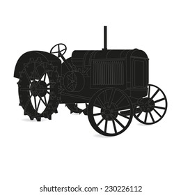 The Silhouette Of The Old Tractor In Black And White Vector