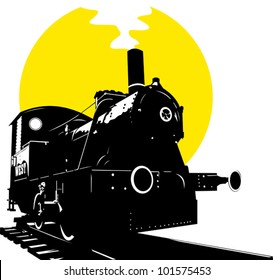 Silhouette of an old train. Steam Locomotive - Retro Clip. Vector;
