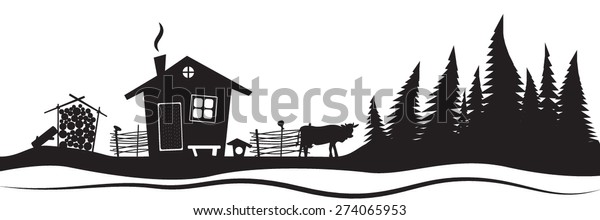 Download Silhouette Old Village Near Forest Stock Vector (Royalty ...