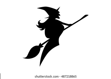 Silhouette of an old witch on a white background
