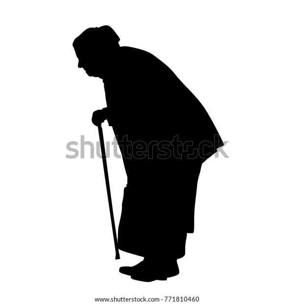 Silhouette Old Woman Cane On White Stock Vector (Royalty Free ...