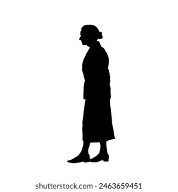 silhouette of old woman walking, old age, senior woman - vector illustration