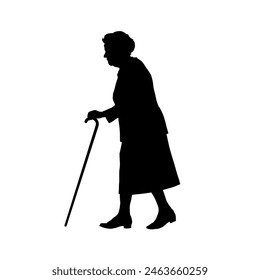 silhouette of old woman walking, old age, senior woman - vector illustration	