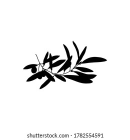 Silhouette Olive Branch with leaves. Outline Botanical leaves In a Modern Minimalist Style. Vector Illustration. For printing on t-shirt, Web Design, beauty Salons, Posters, creating a logo and other