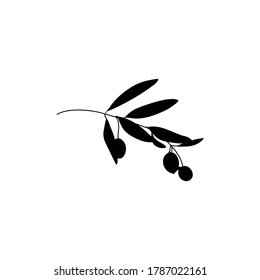 Silhouette Olive Branch with leaves. Outline Botanical leaves In a Modern Minimalist Style. Vector Illustration. For printing on t-shirt, Web Design, beauty Salons, Posters, creating a logo and other