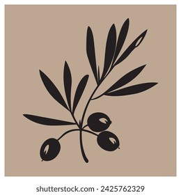 Silhouette Olive Vector, Olive Branch Silhouette, Vector Illustration, Icon, Logo