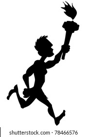 Silhouette Olympic athlete running with Olympic flame.Isolated