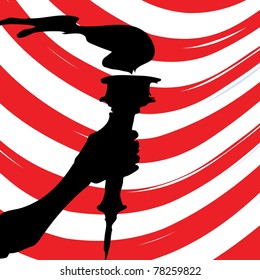 Silhouette of a Olympic torch. Red stripes behind