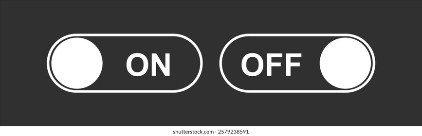 Silhouette of On and Off Toggle Switch Buttons on Black Background, Vector illustration.