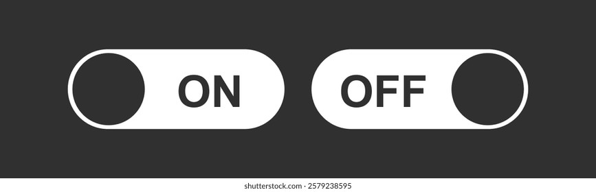 Silhouette of On and Off Toggle Switch Buttons on Black Background, Vector illustration.