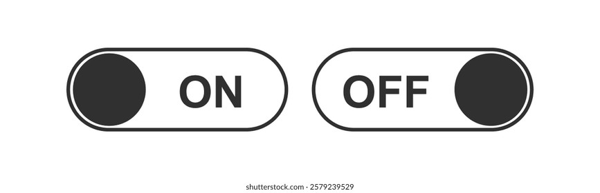 Silhouette of On and Off Toggle Switch Buttons on White Background, Vector illustration.