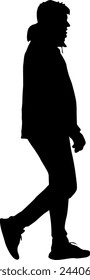 Silhouette auf einem weißen Hintergrund eines Mannes auf einem Spaziergang.