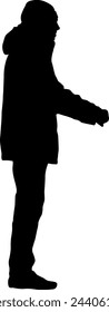 Silhouette on a white background of a man on a walk.