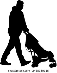 Silhouette on a white background of a parents and children on a walk.