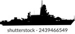 Silhouette on a white background of a ship military destroyer.