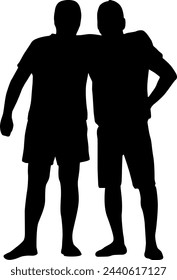 Silhouette on a white background of two men hugging.