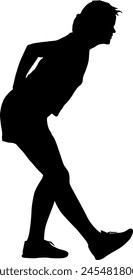 Silhouette on a white background of a woman on a walk.