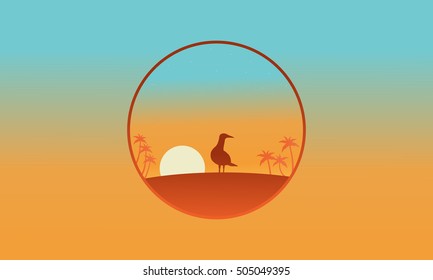 Silhouette of one bird on the hill scenery vector
