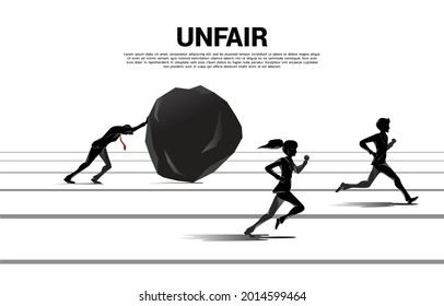 Silhouette one of businessman and businesswoman running on inequality challenge. Concept of career obstacles and inequality