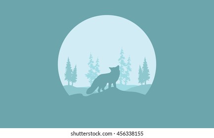Silhouette of one fox in the hills