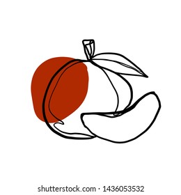Silhouette one line drawing fruit. Organic simple icon. Food object in minimal graphic hand drawn style. 