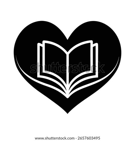 Silhouette an open book inside a heart shape pages