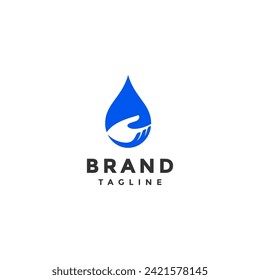Silhouette of Open Hands Inside Water Drops Logo Design. Water Drops Icon With Hands Underneath Logo Design.