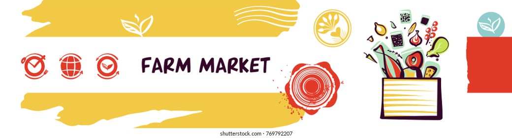 Silhouette open package with meal ingredient. Template logo. Food farm goods. 