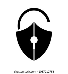silhouette open padlock shield to security object