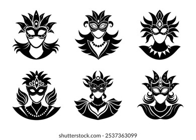 Silueta de ópera mascarada máscara Vector conjunto ilustración de diseño de arte