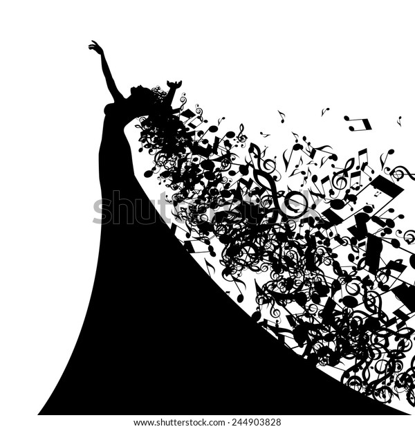 音符のような髪を持つオペラ歌手のシルエット ベクターイラスト のベクター画像素材 ロイヤリティフリー